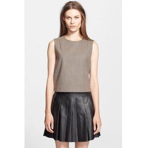 Theory Focha Wool Blend Plaid Sleeveless Crop Top Brown Size M